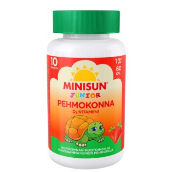 MINISUN PEHMOKONNA D-VITAMIINI MANSIKKA 10 MIKROG PURESKELTAVA 60 kpl