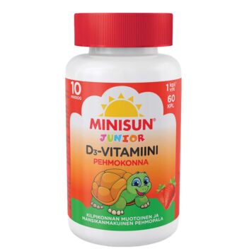 MINISUN PEHMOKONNA D-VITAMIINI MANSIKKA 10 MIKROG PURESKELTAVA 60 kpl
