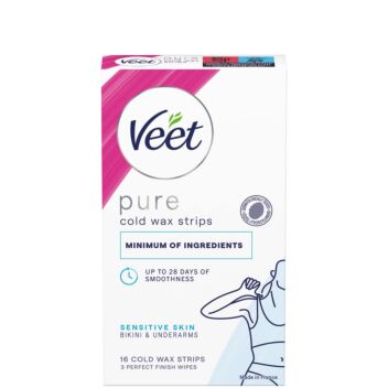 VEET PURE COLD WAX STRIPS BIKINI & UNDERARMS SENSITIVE SKIN 16 KPL