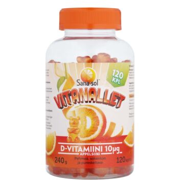 SANA-SOL VITANALLET D-VITAMIINI 10 MIKROG APPELSIINI 120 kpl