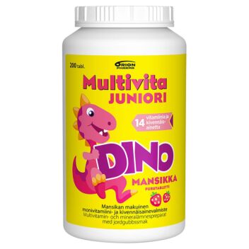 Multivita Juniori Dino mansikka monivitamiini purutabl 200 kpl | Vitamiinit 